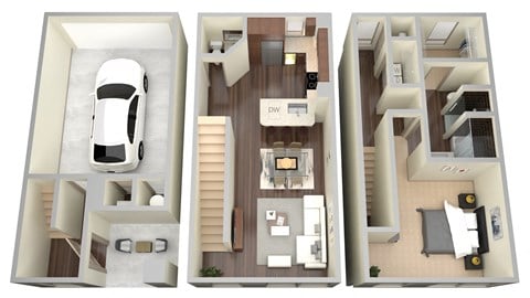 Floor plan for 1 bed, 1.5 baths, 1049 sqft